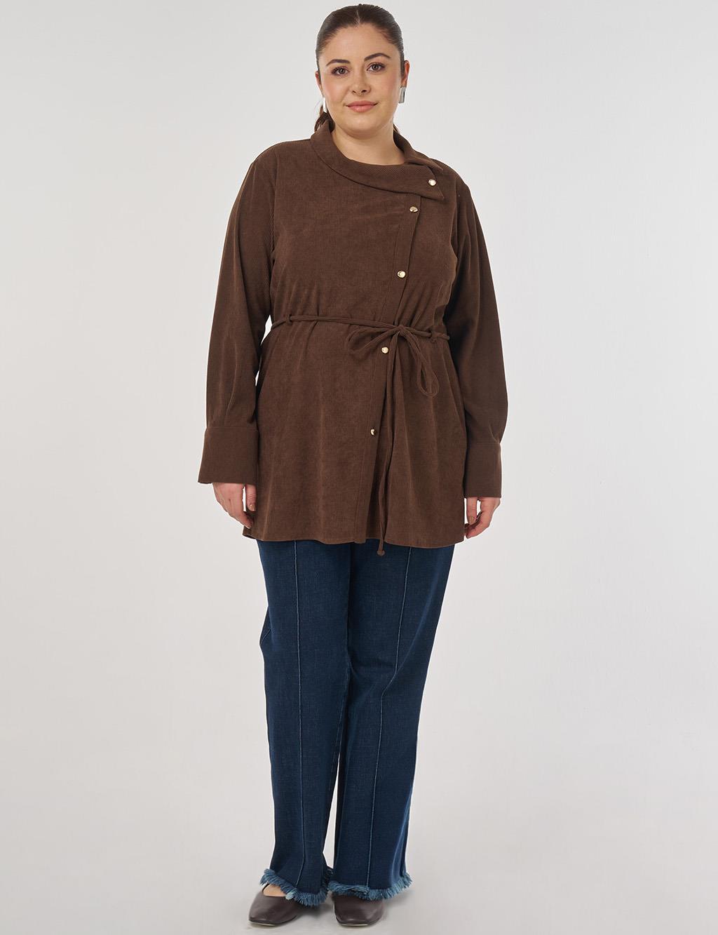 Cord-Belted Velvet Blouse Dark Brown