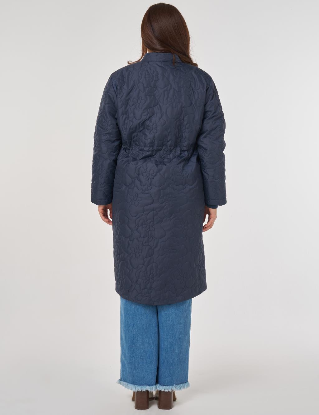 Drawstring Waist Quilted Jacket in Dark Navy Blue