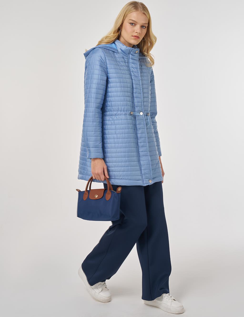 Hooded Quilted Coat in Blue