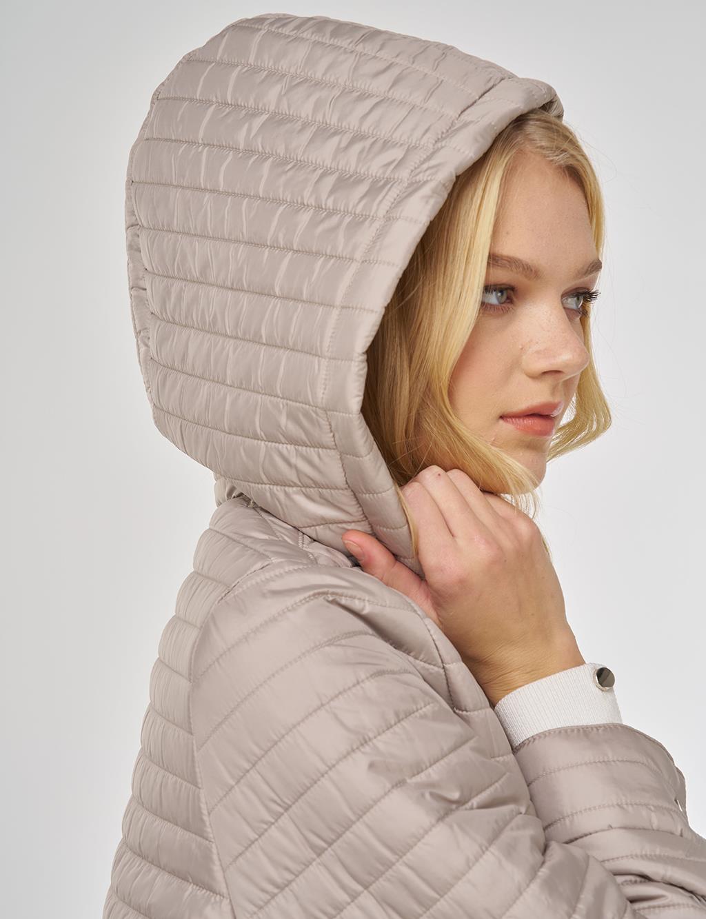 Kapüşonlu Kapitone Mont Kil