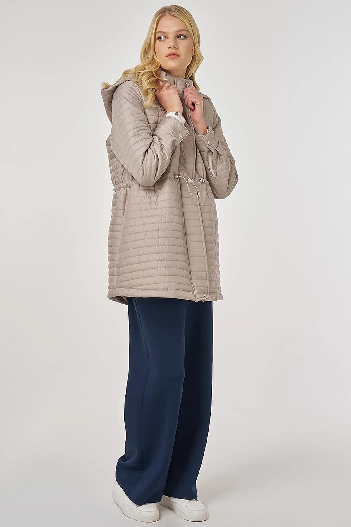 Hooded Quilted Coat in Clay