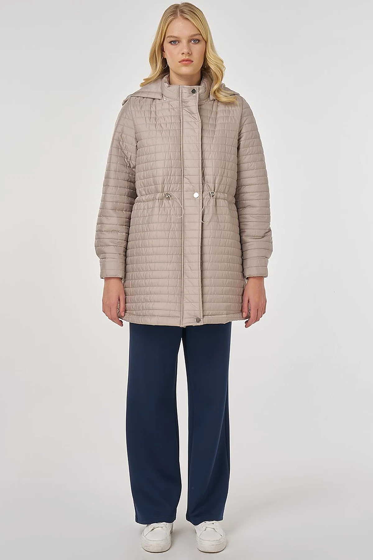 Hooded Quilted Coat in Clay