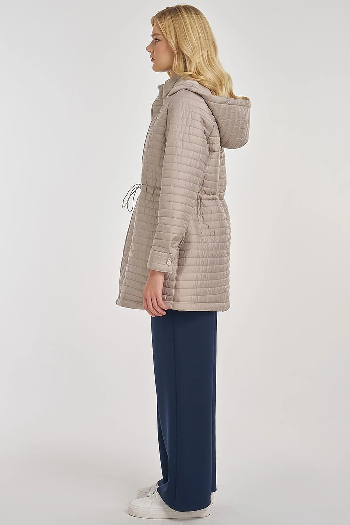 Hooded Quilted Coat in Clay