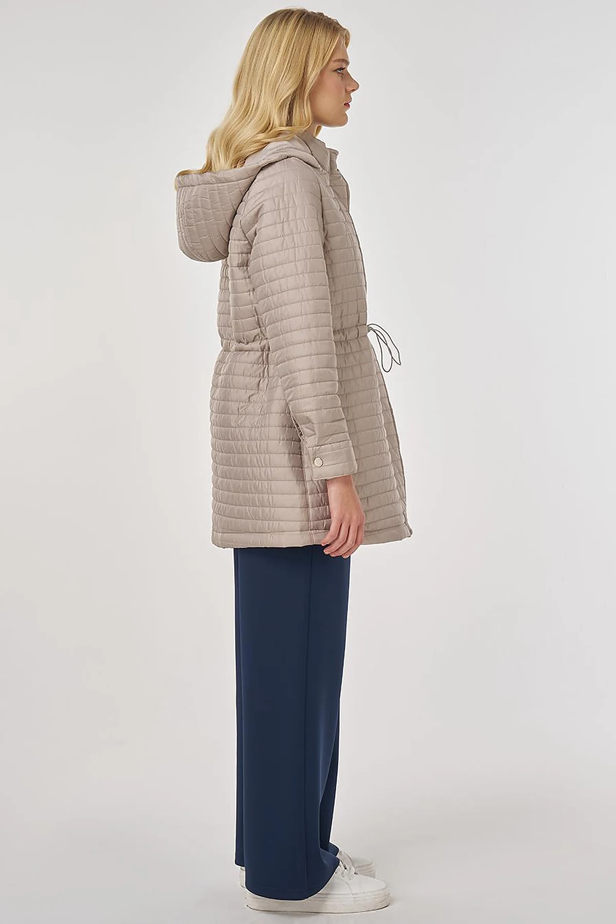 Hooded Quilted Coat in Clay