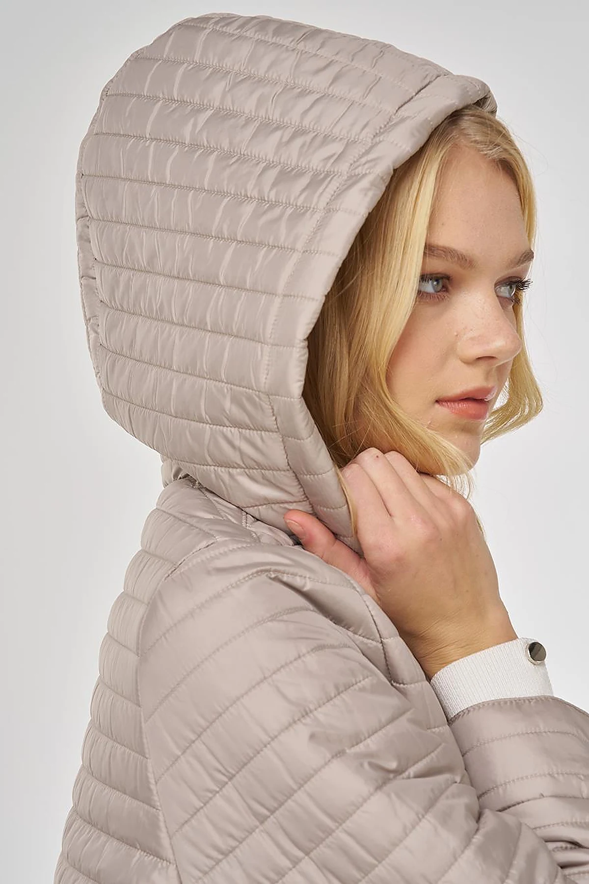 Hooded Quilted Coat in Clay
