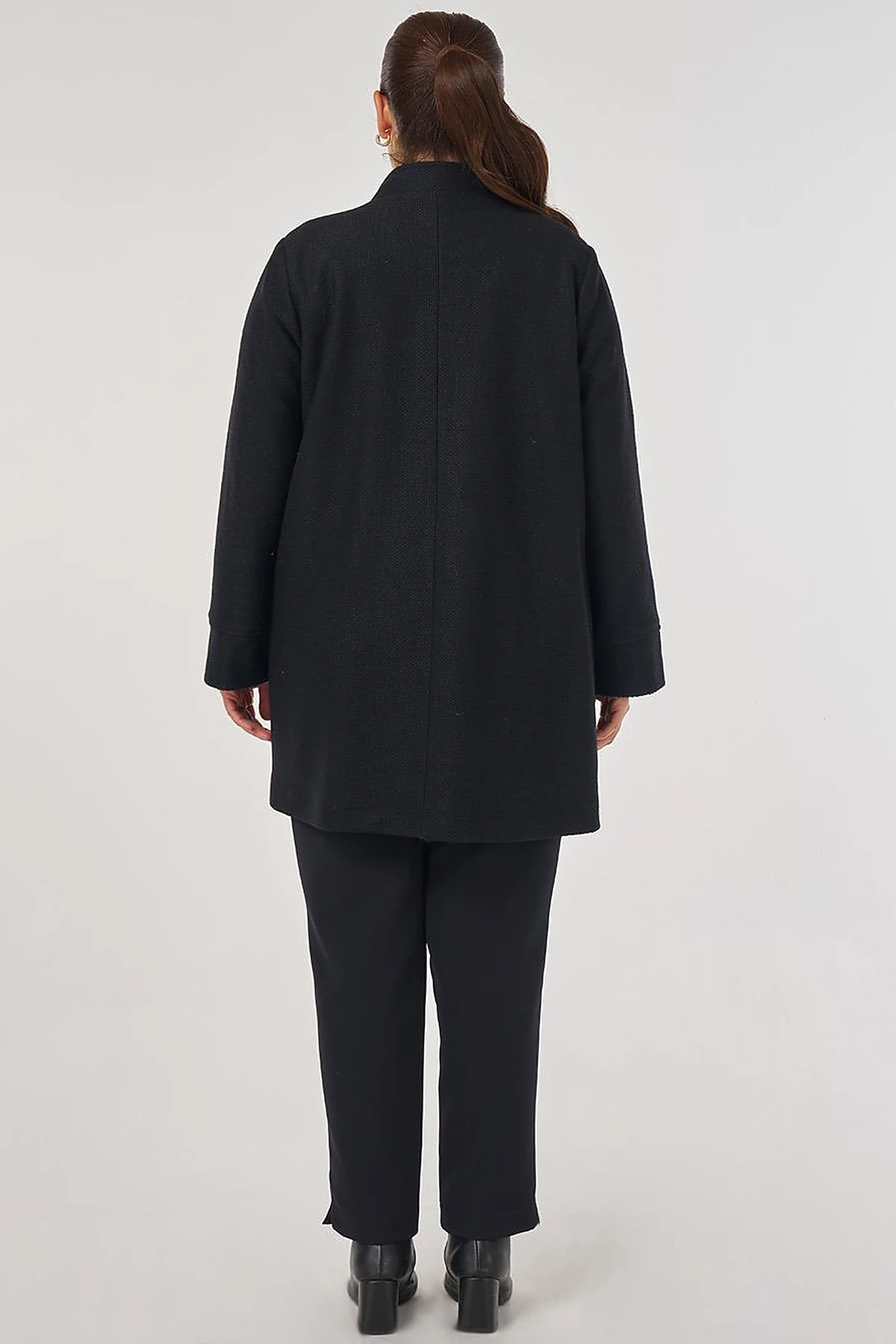 Shiny Button Felt Coat in Black