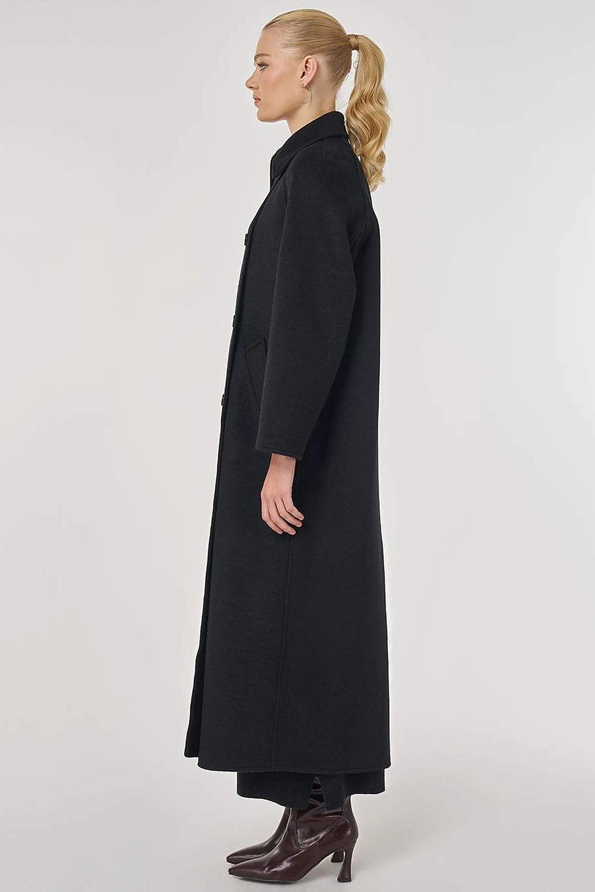 Double-Breasted Wool-Blend Coat in Black
