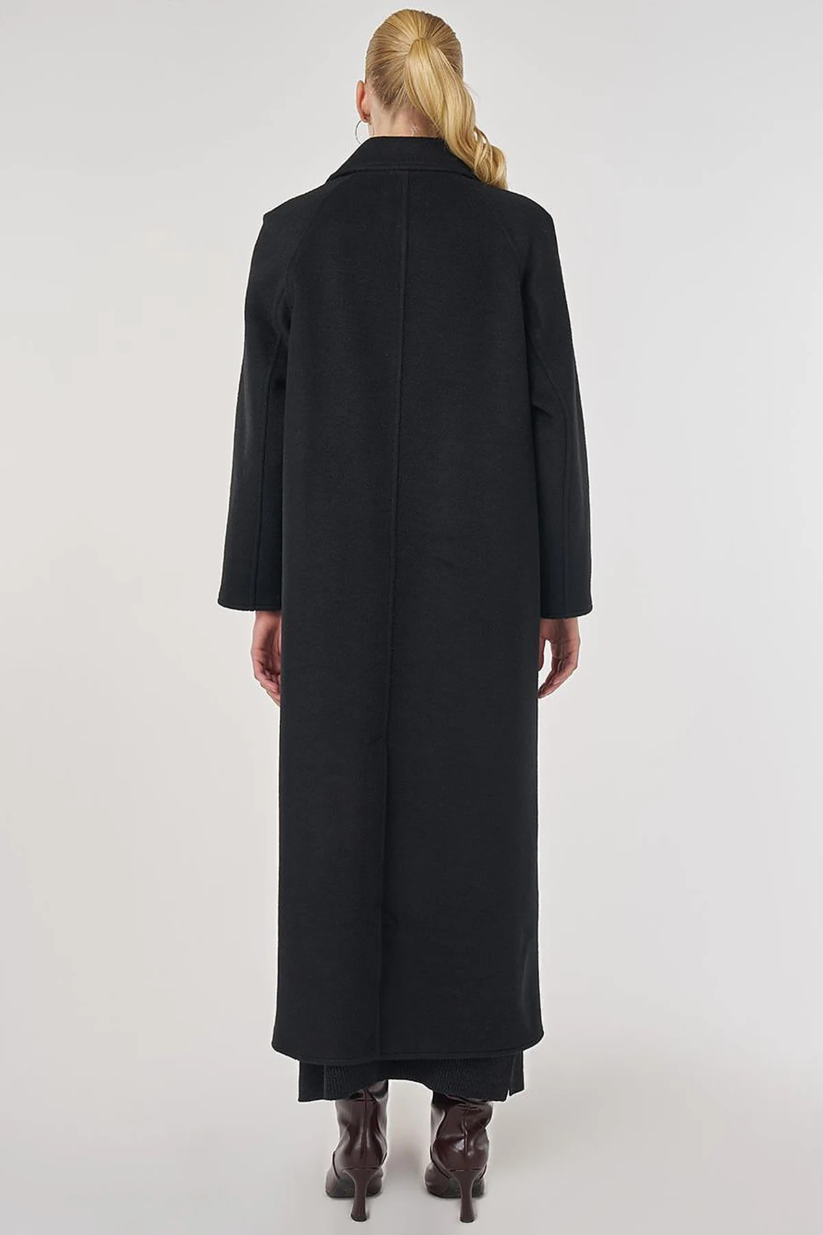 Double-Breasted Wool-Blend Coat in Black