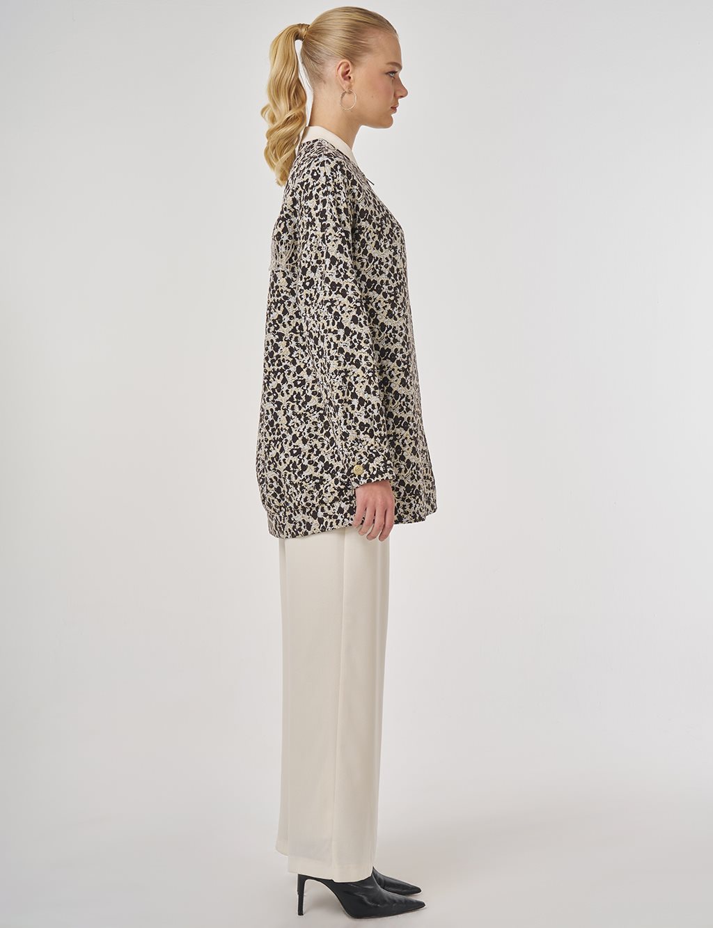 Desenli Kolej Yaka Ceket Kahve 