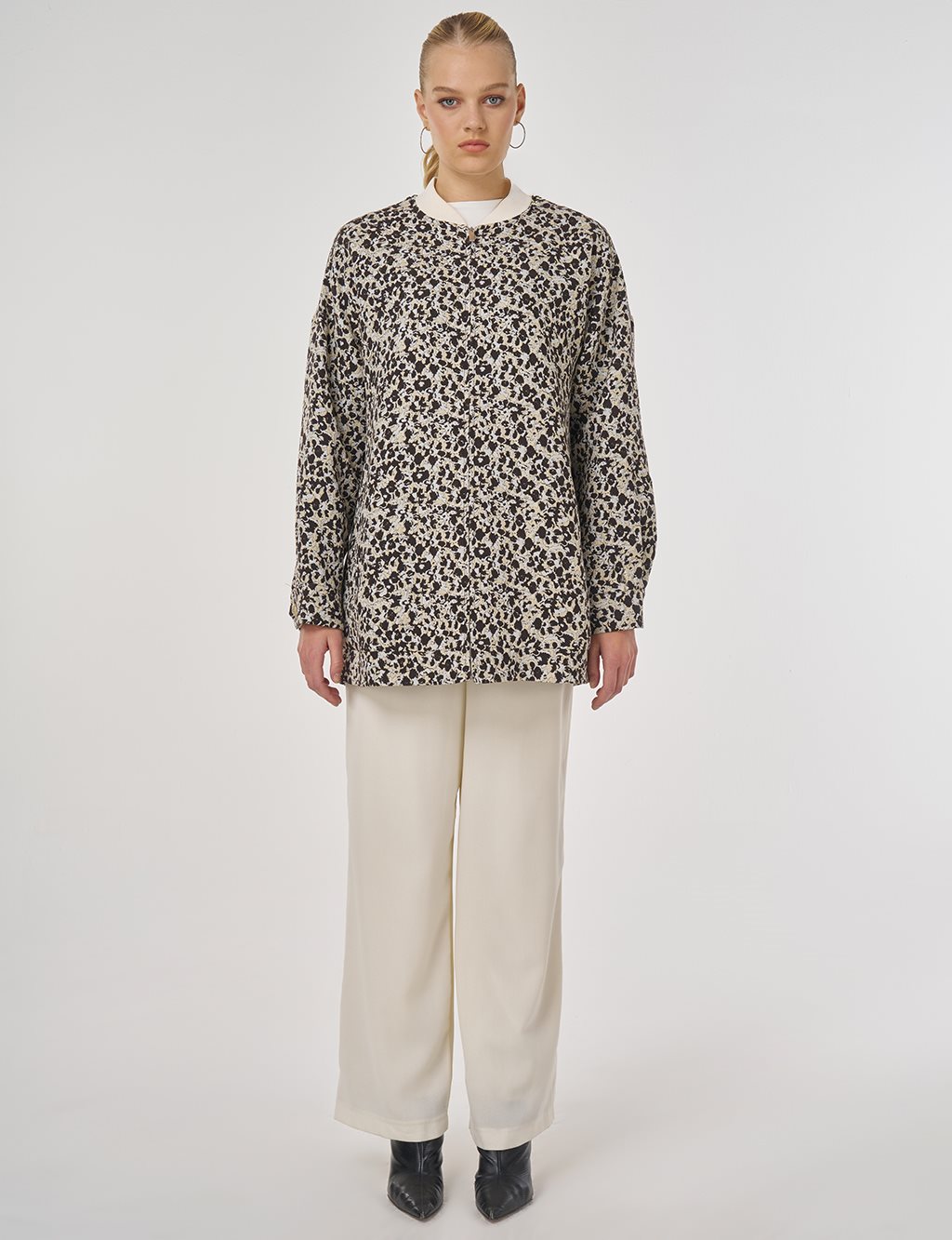 Desenli Kolej Yaka Ceket Kahve 