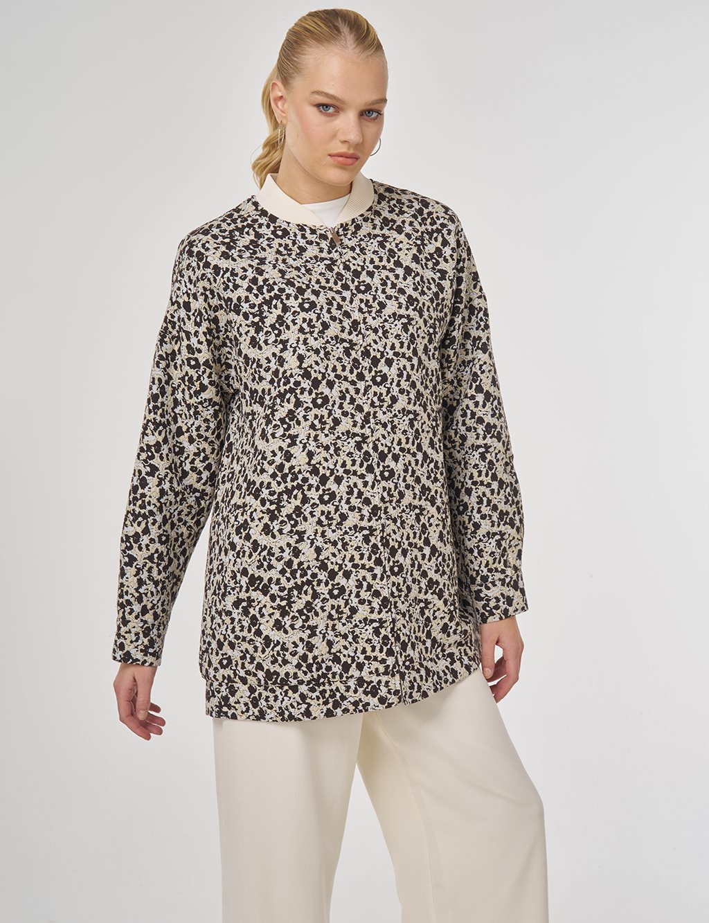 Desenli Kolej Yaka Ceket Kahve 