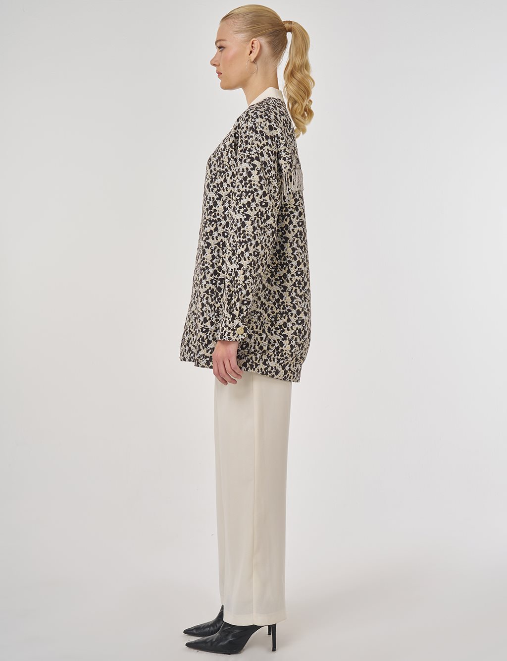 Desenli Kolej Yaka Ceket Kahve 