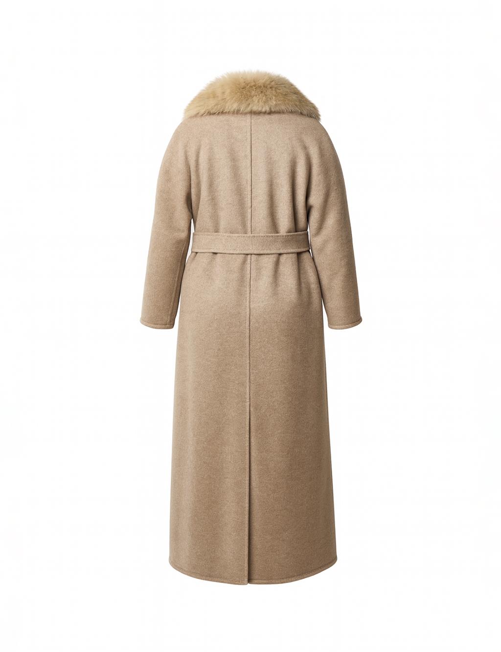 Detachable Faux Fur Collar Wool Coat in Dark Mink