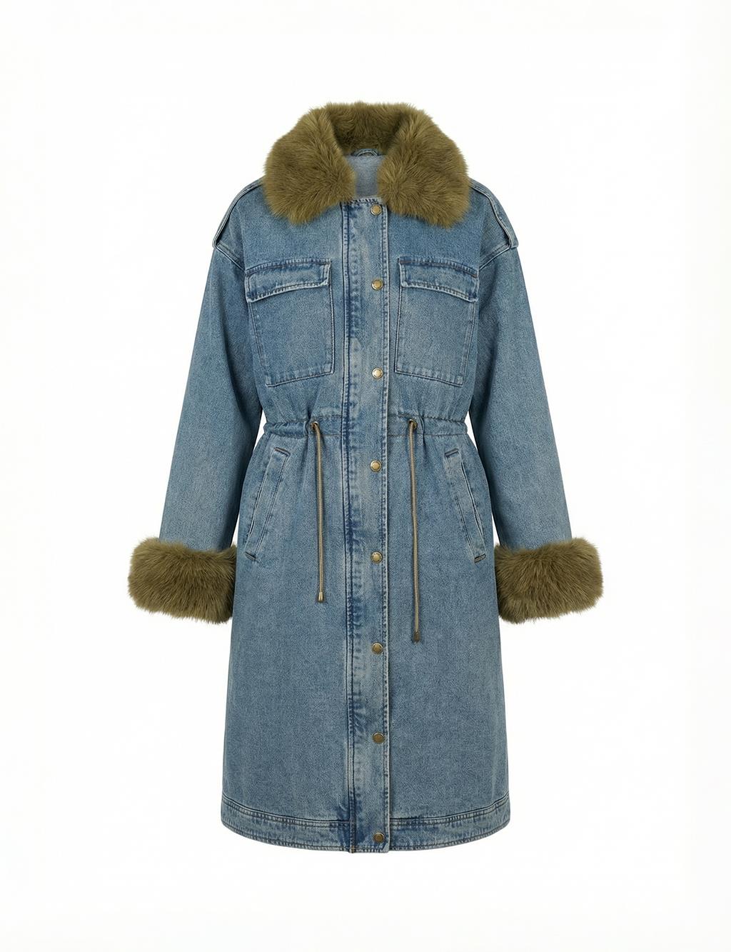 Suni Kürklü Denim Mont Açık Mavi 