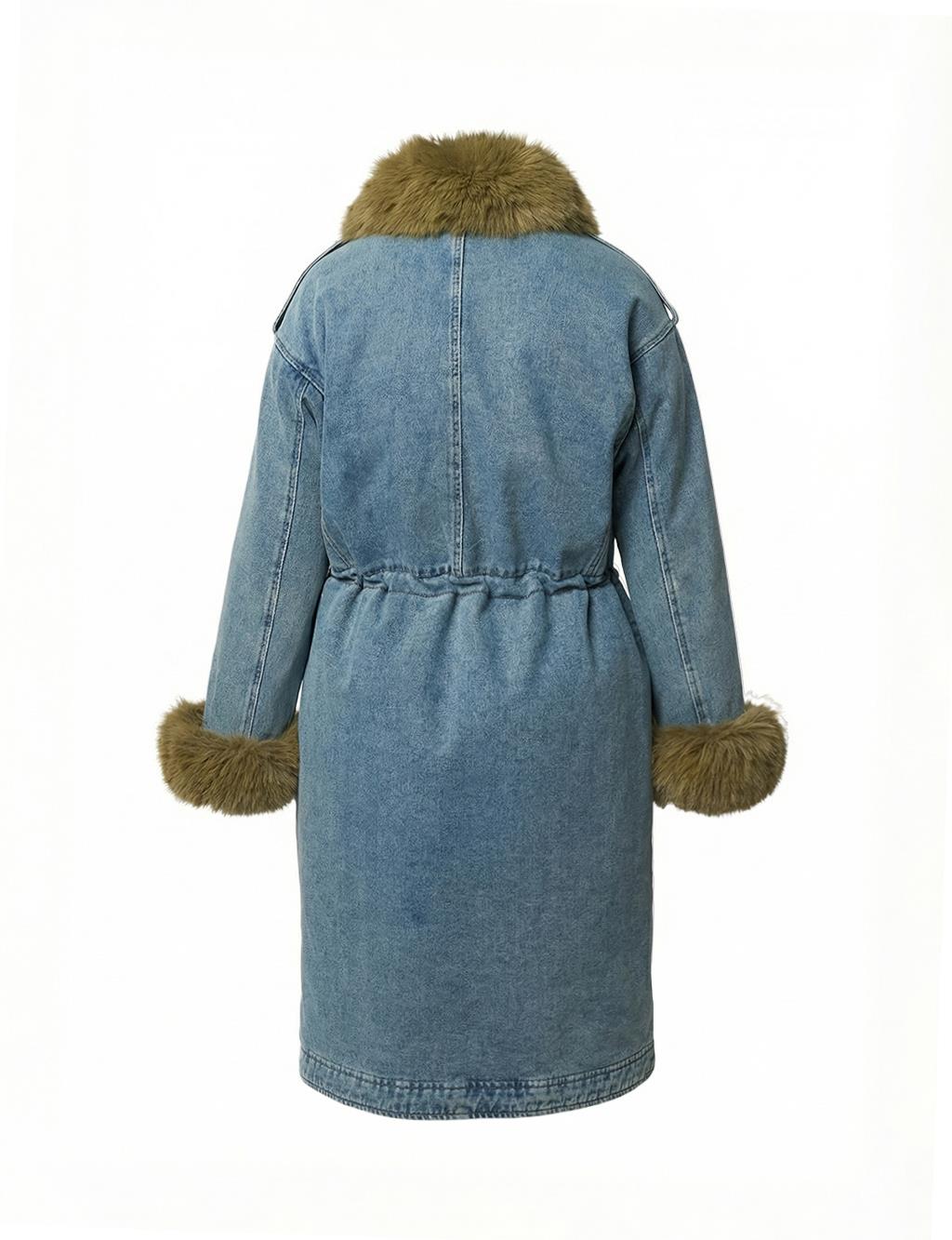 Suni Kürklü Denim Mont Açık Mavi 