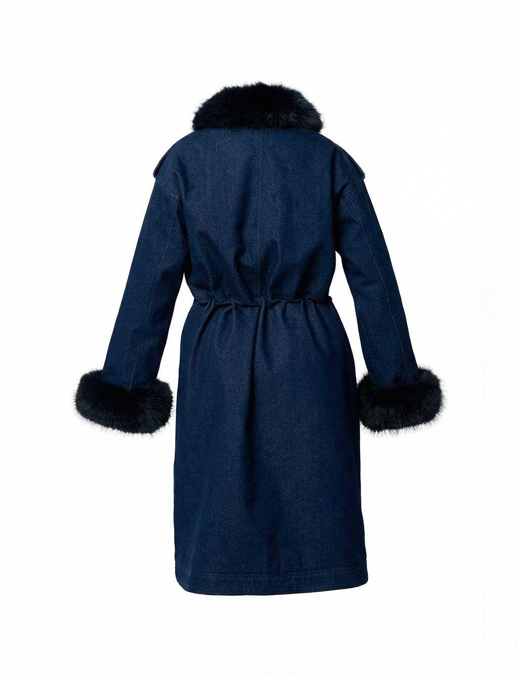 Faux Fur Denim Jacket Navy