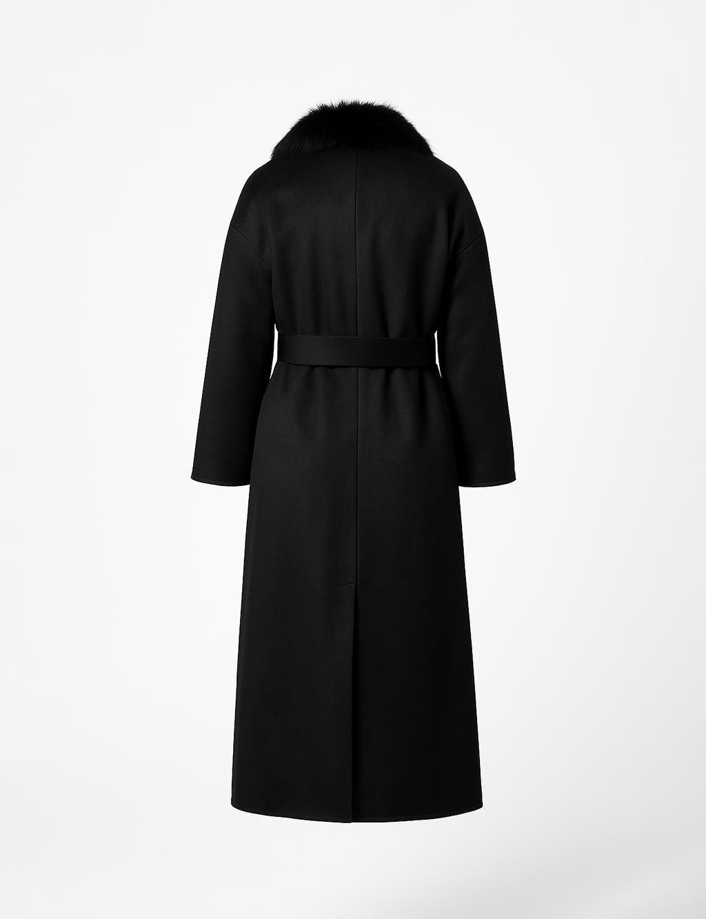 Detachable Faux Fur Collar Wool Coat in Black 