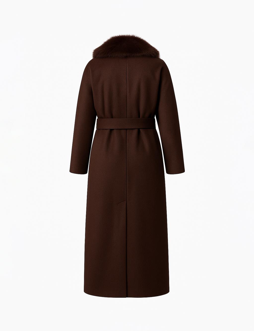 Detachable Faux Fur Collar Wool Coat in Dark Burgundy