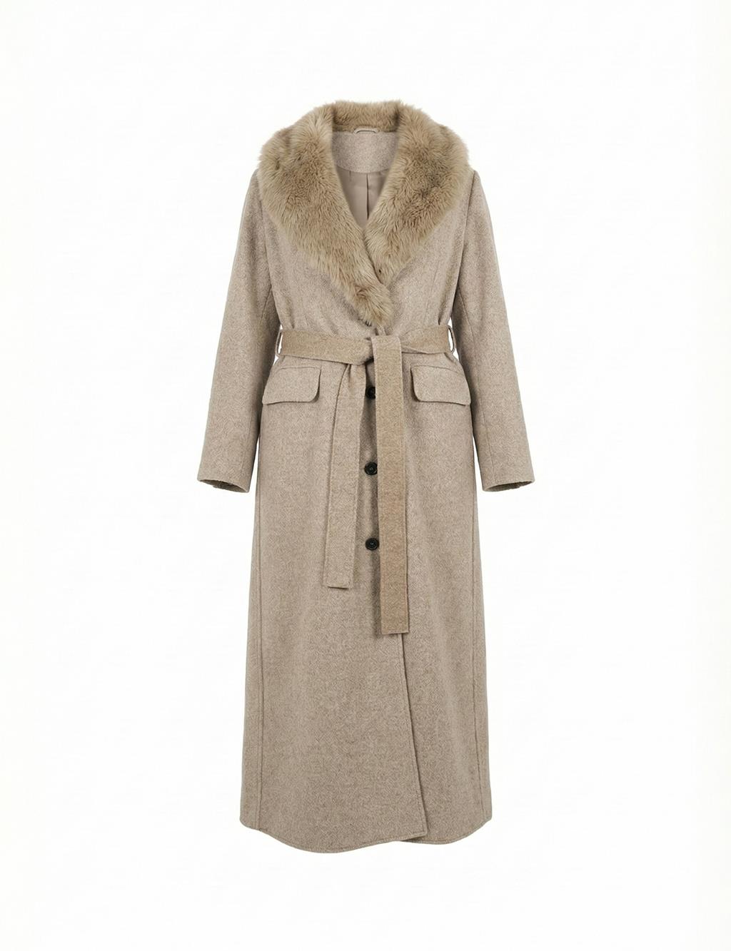 Fur Collar Wool Coat – Dark Mink