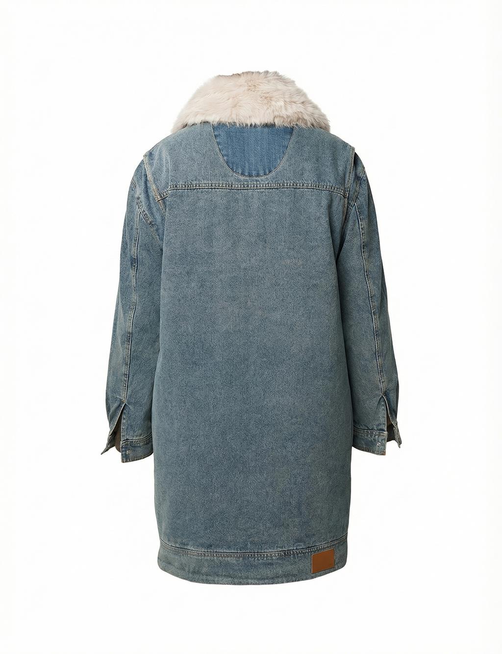 Faux Fur Collar Denim Jacket Light Blue