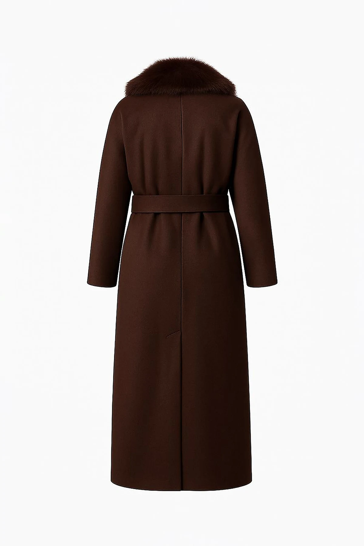 Detachable Faux Fur Collar Wool Coat in Dark Burgundy