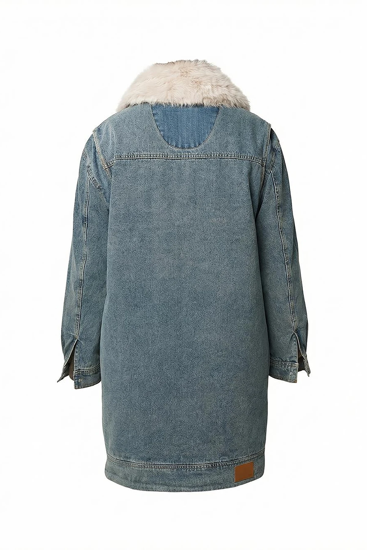 Faux Fur Collar Denim Jacket Light Blue