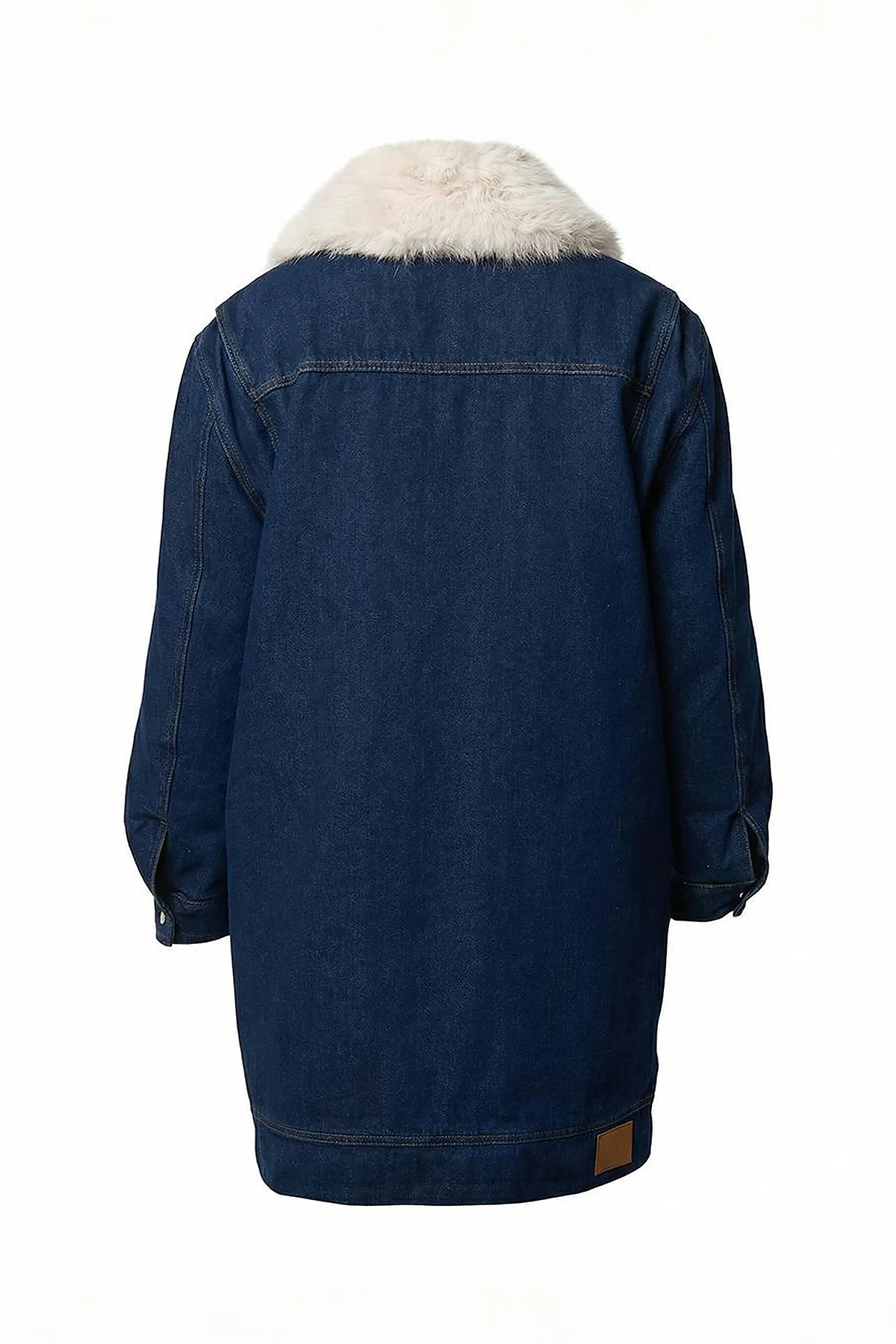 Faux Fur Collar Denim Jacket Dark Navy