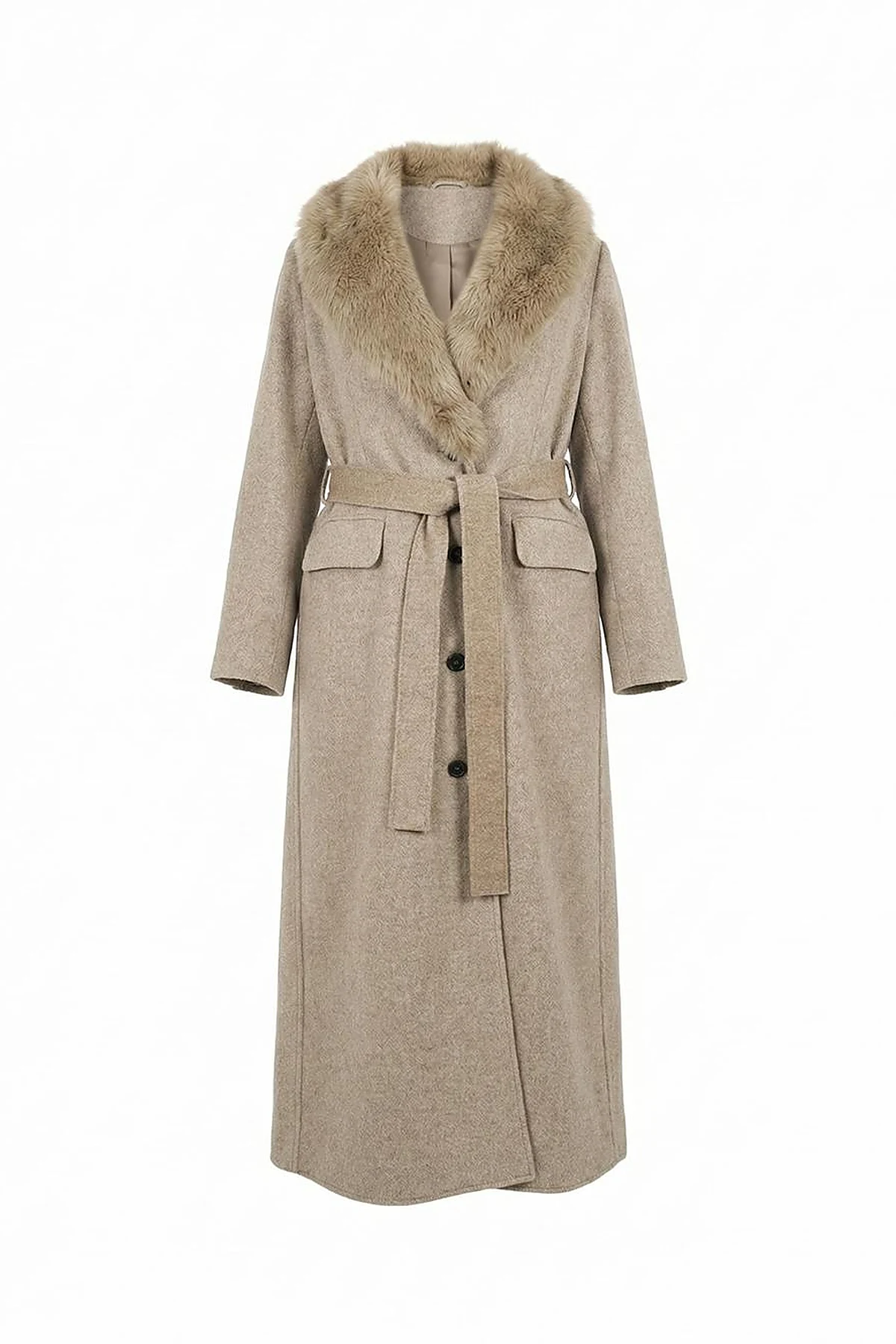 Fur Collar Wool Coat – Dark Mink
