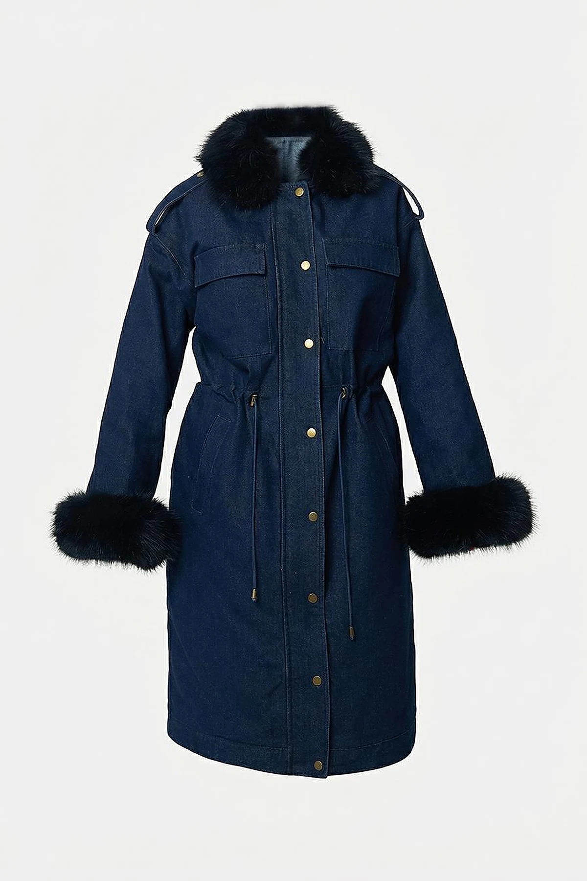 Faux Fur Denim Jacket Navy