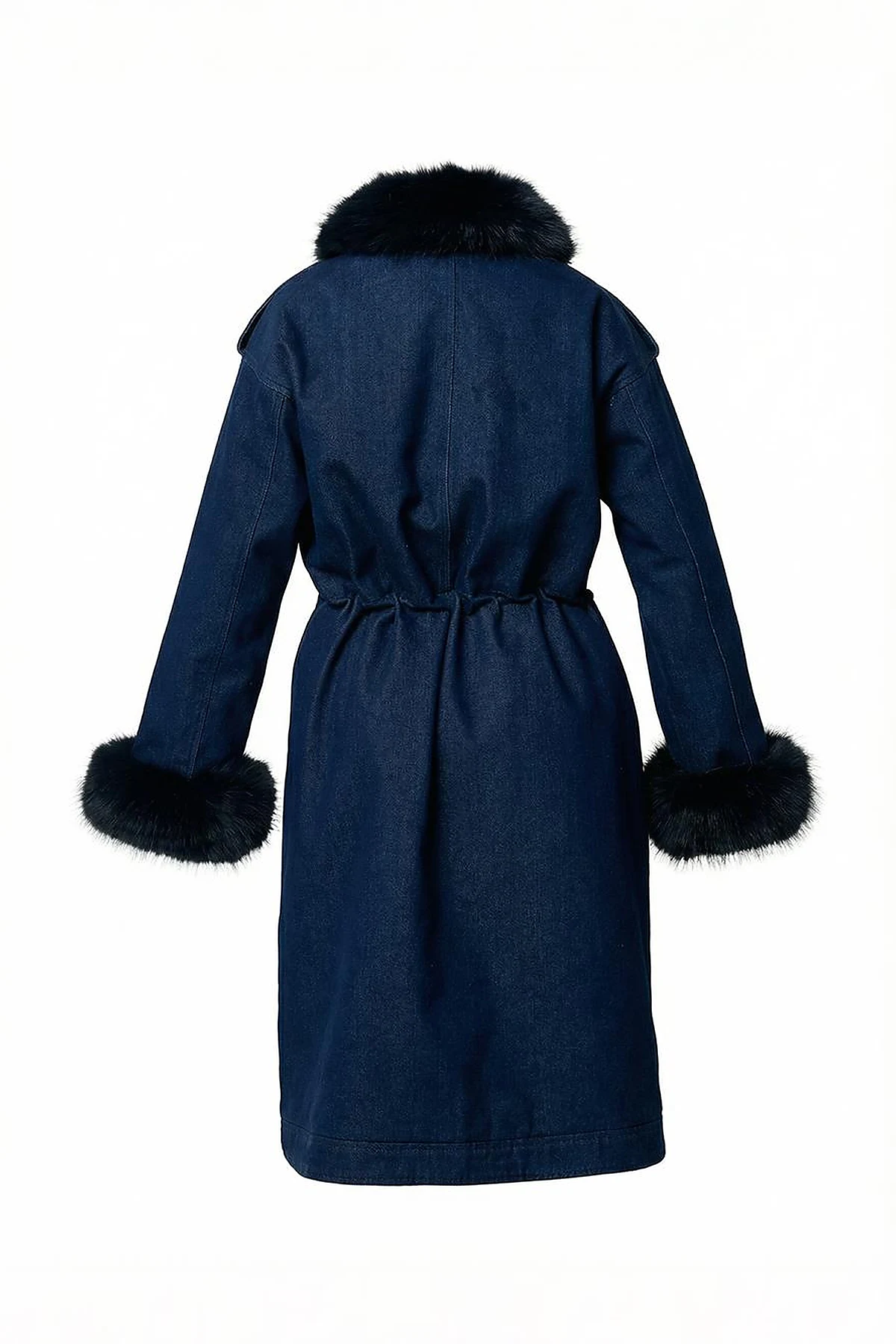 Faux Fur Denim Jacket Navy