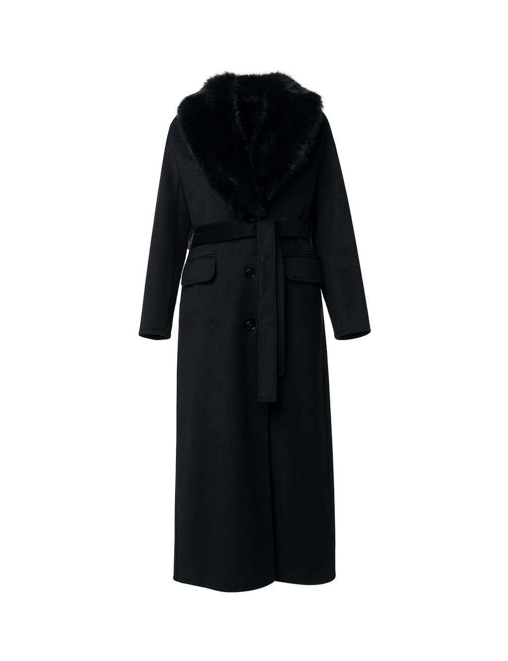Fur Collar Wool Coat – Black 