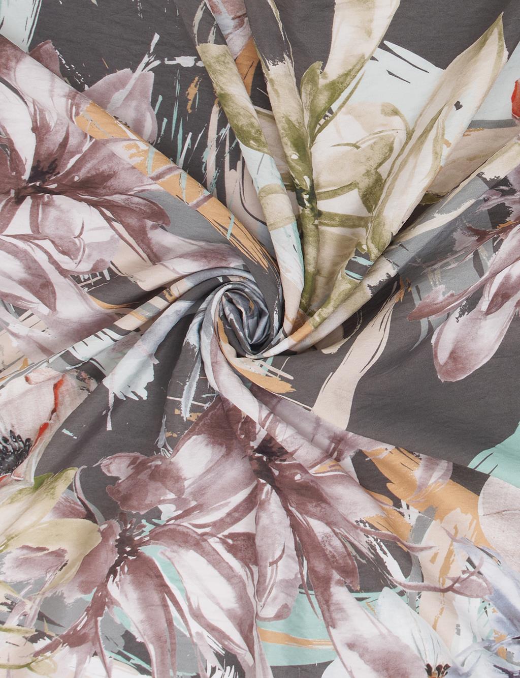 Karışık Çiçek Desenli Viskon Eşarp Gri