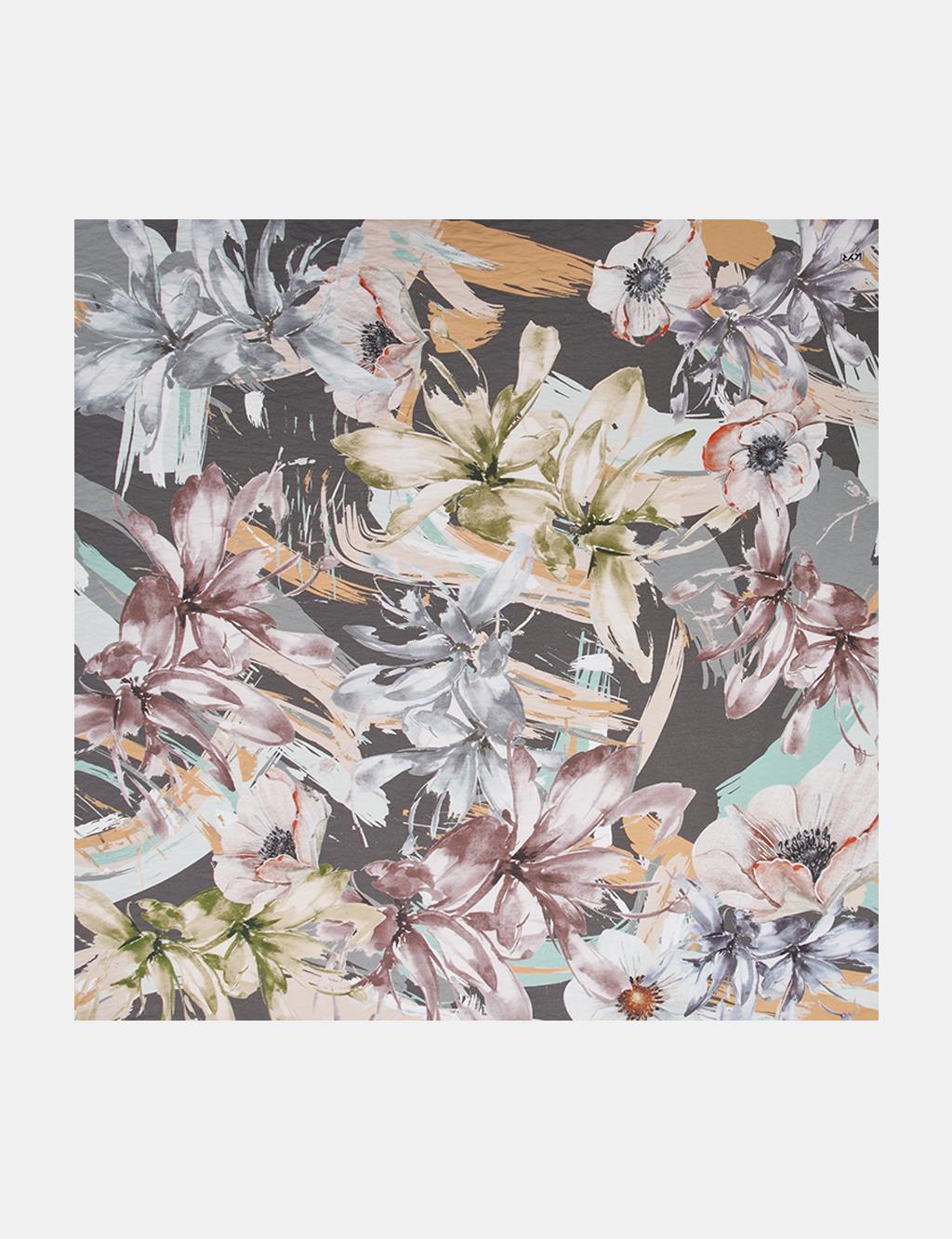 Karışık Çiçek Desenli Viskon Eşarp Gri