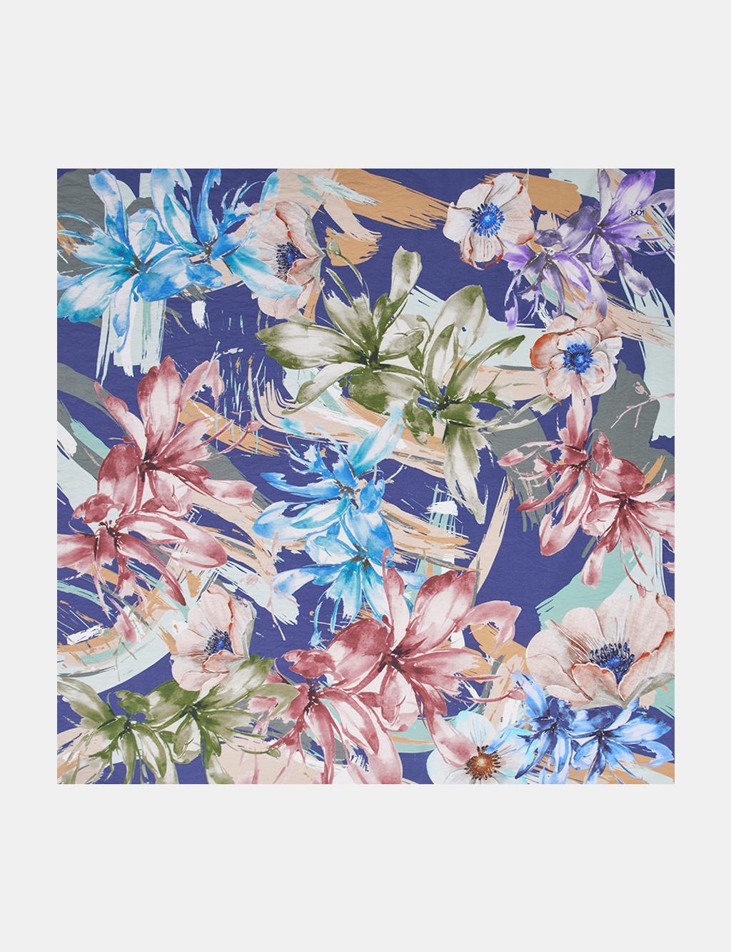 Mixed Floral Viscose Scarf in Navy Blue