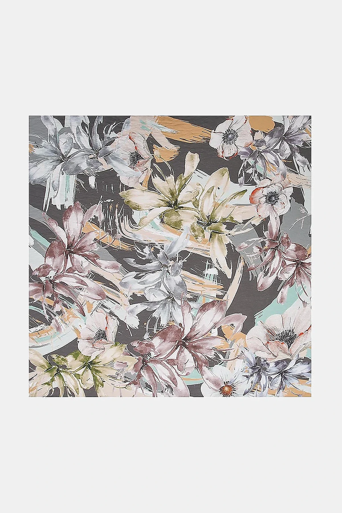 Mixed Floral Viscose Scarf in Gray
