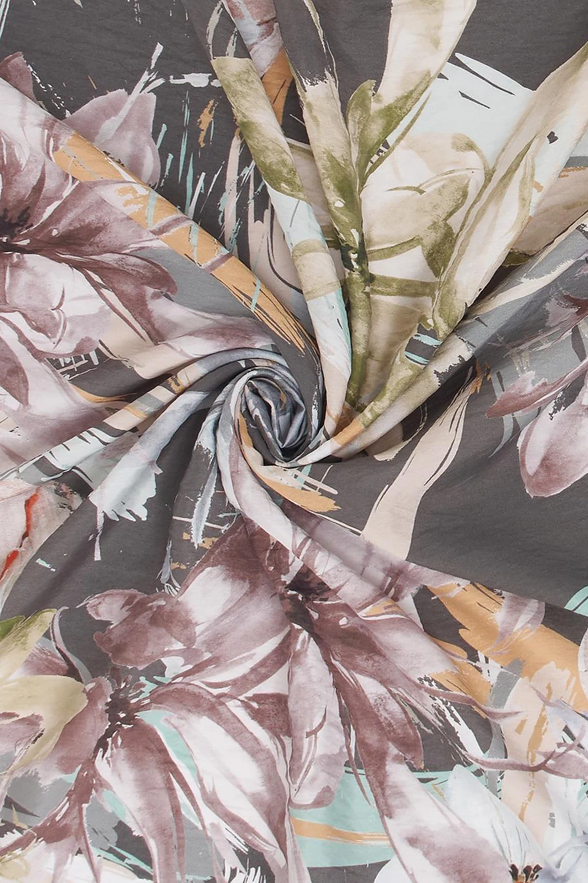 Mixed Floral Viscose Scarf in Gray