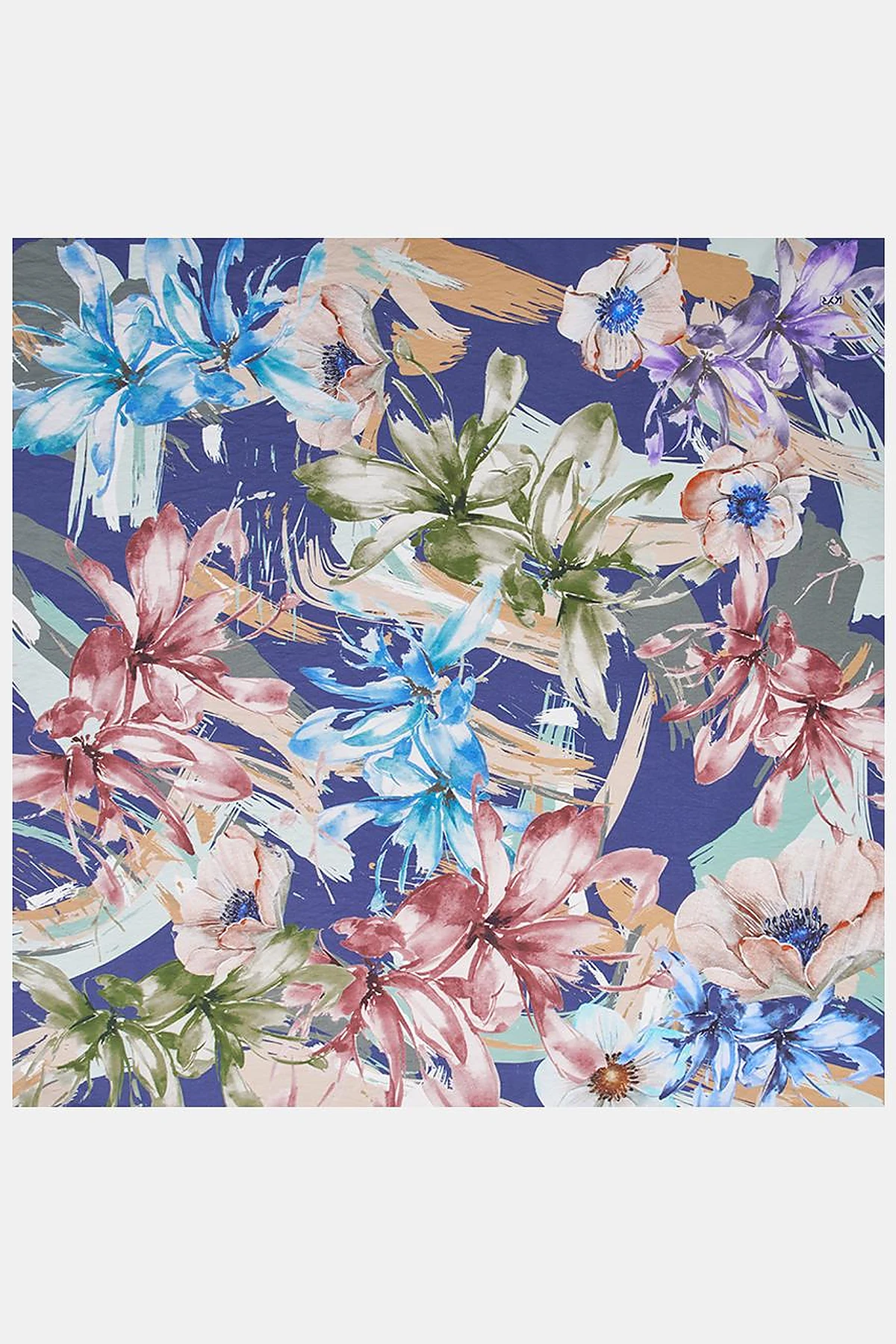 Mixed Floral Viscose Scarf in Navy Blue