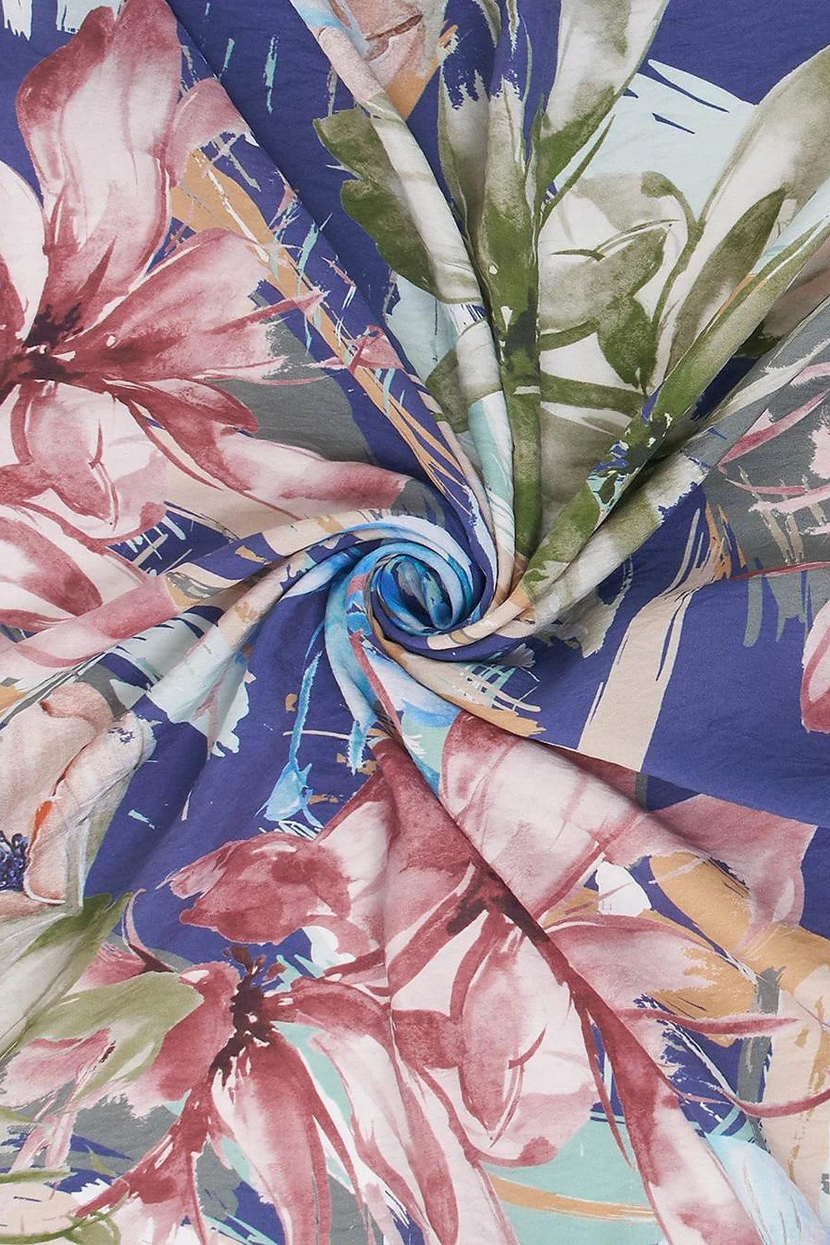 Mixed Floral Viscose Scarf in Navy Blue