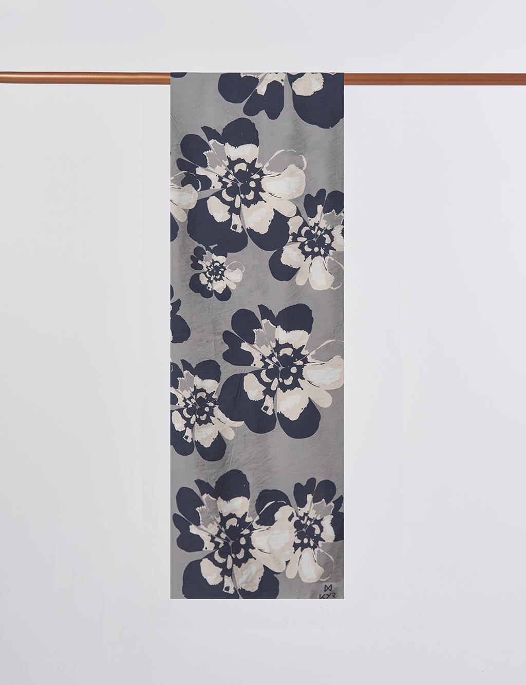 Multi-Floral Viscose Shawl in Anthracite