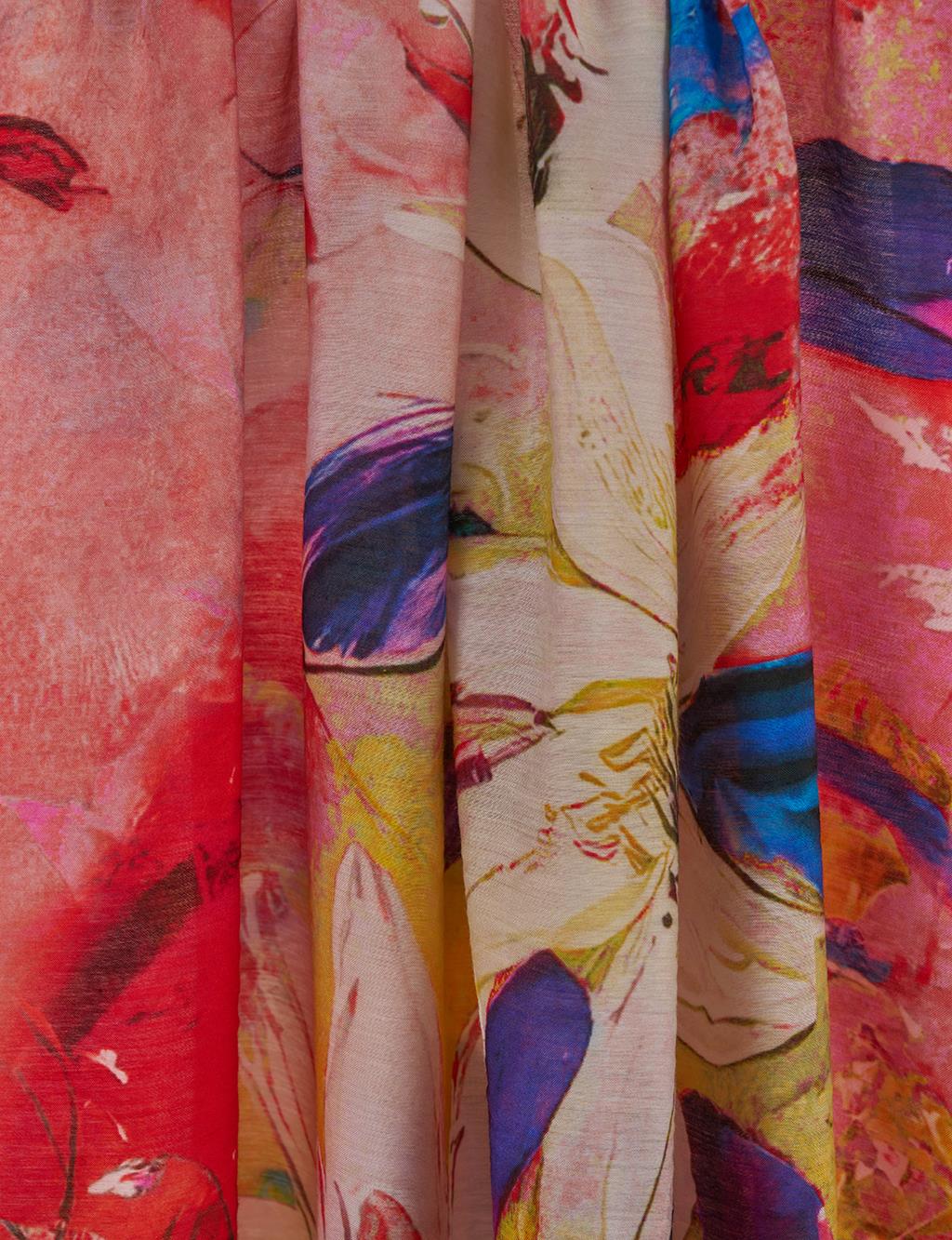 Floral Viscose Shawl in Red