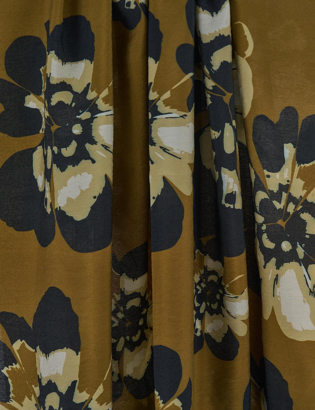 Multi-Floral Viscose Shawl in Khaki