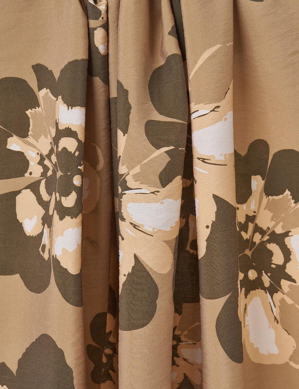 Multi-Floral Viscose Shawl in Dark Beige