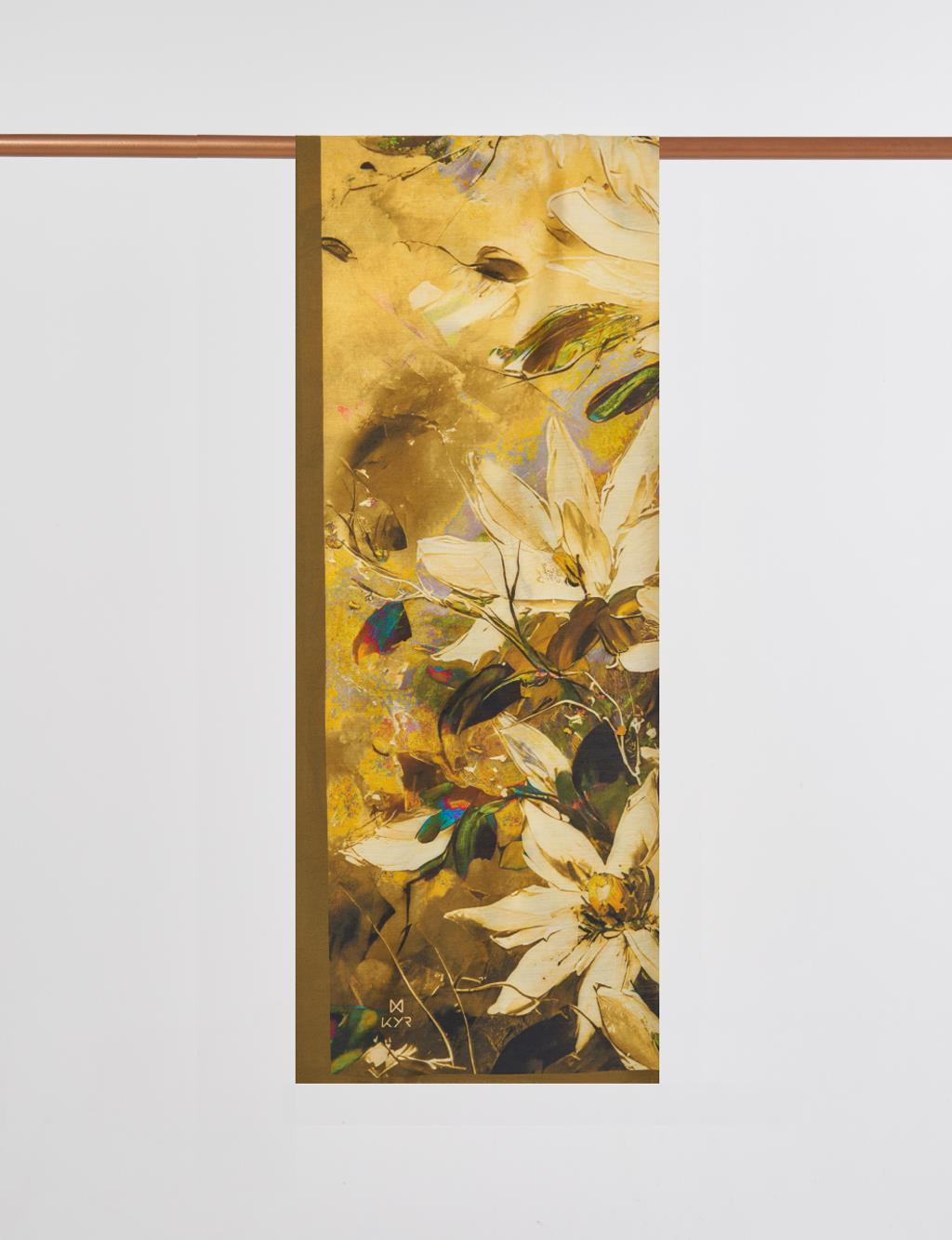 Floral Viscose Shawl in Mustard