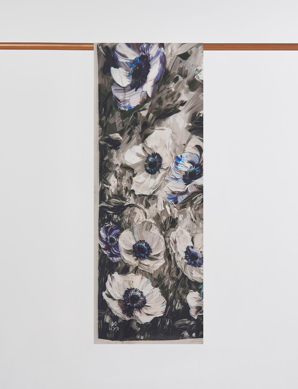 Floral Viscose Shawl in Smoke Green