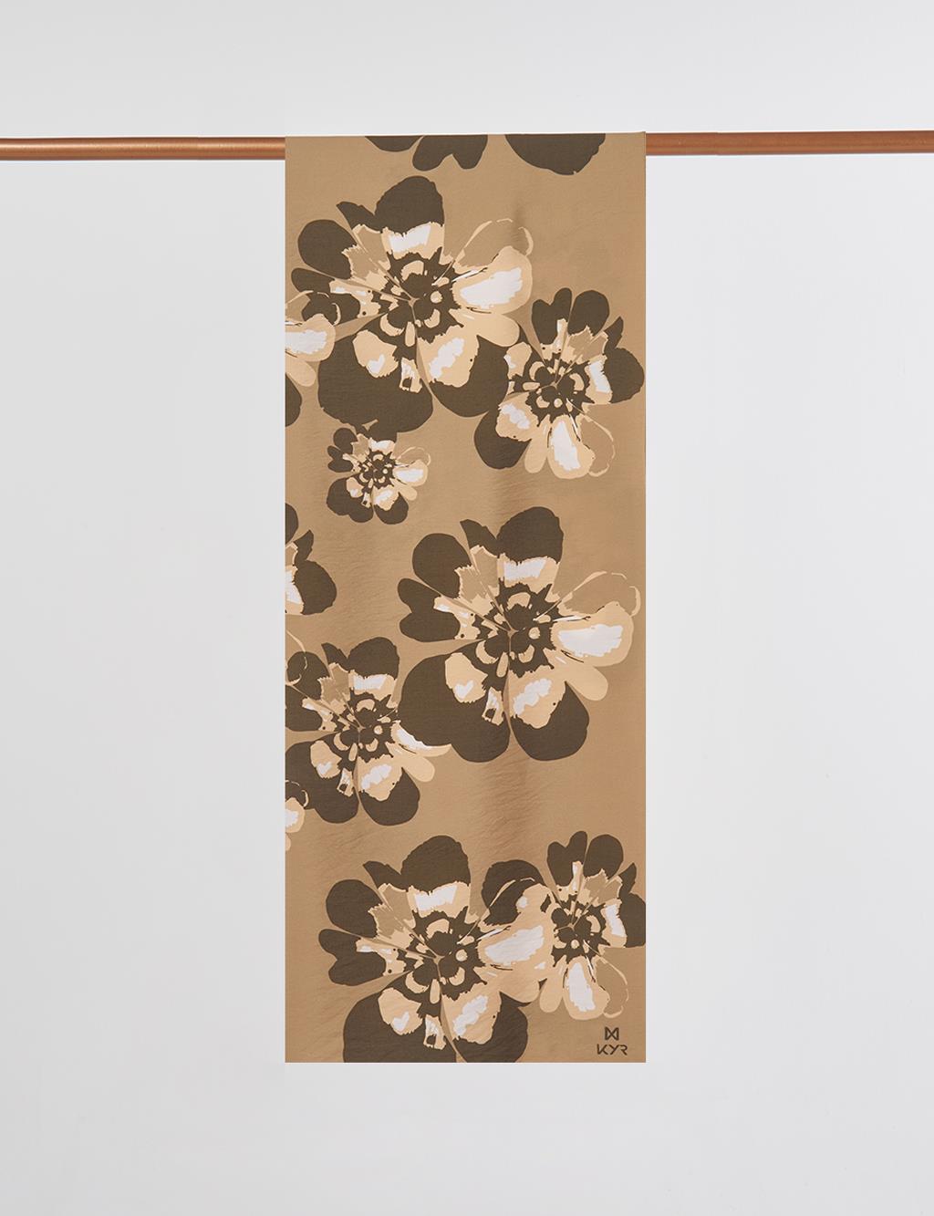 Multi-Floral Viscose Shawl in Dark Beige