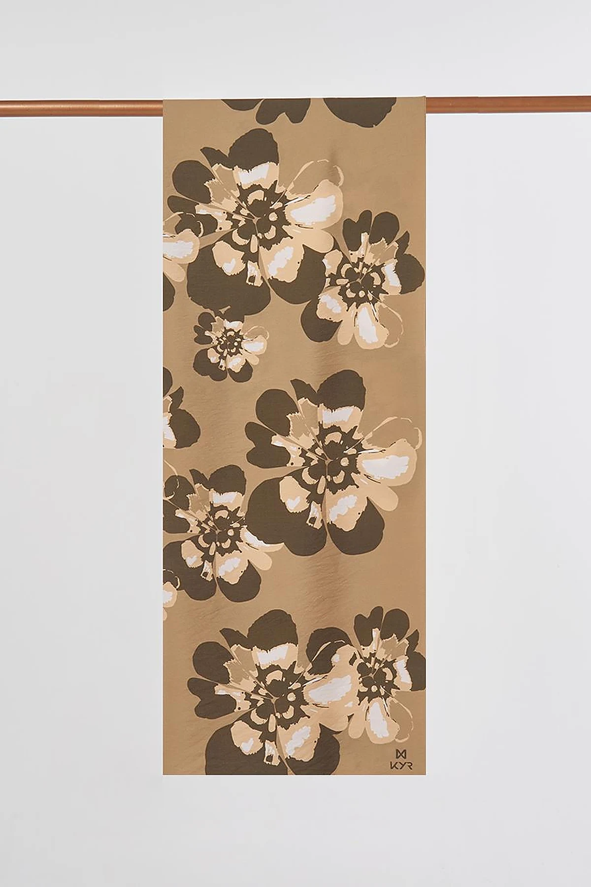 Multi-Floral Viscose Shawl in Dark Beige