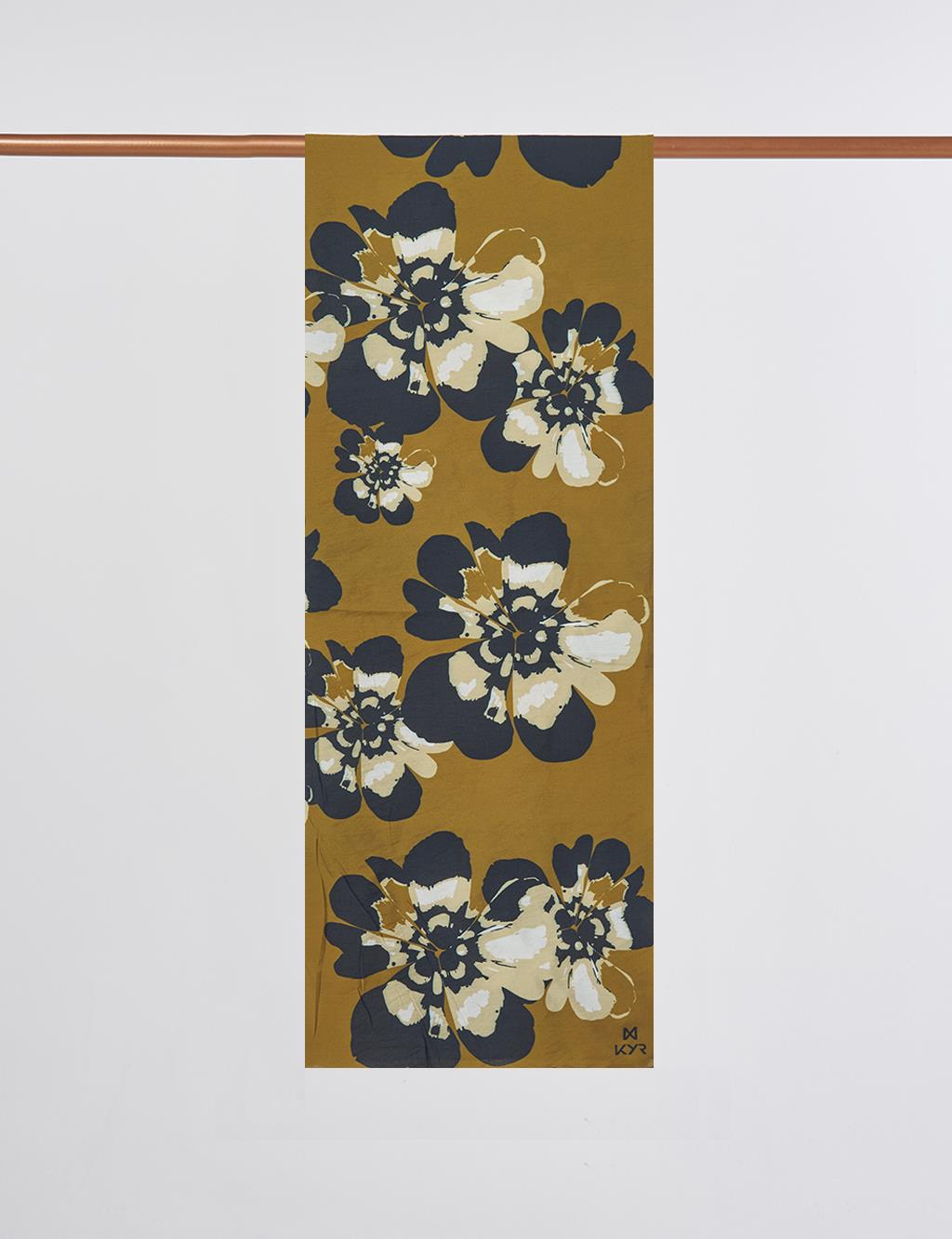 Multi-Floral Viscose Shawl in Khaki