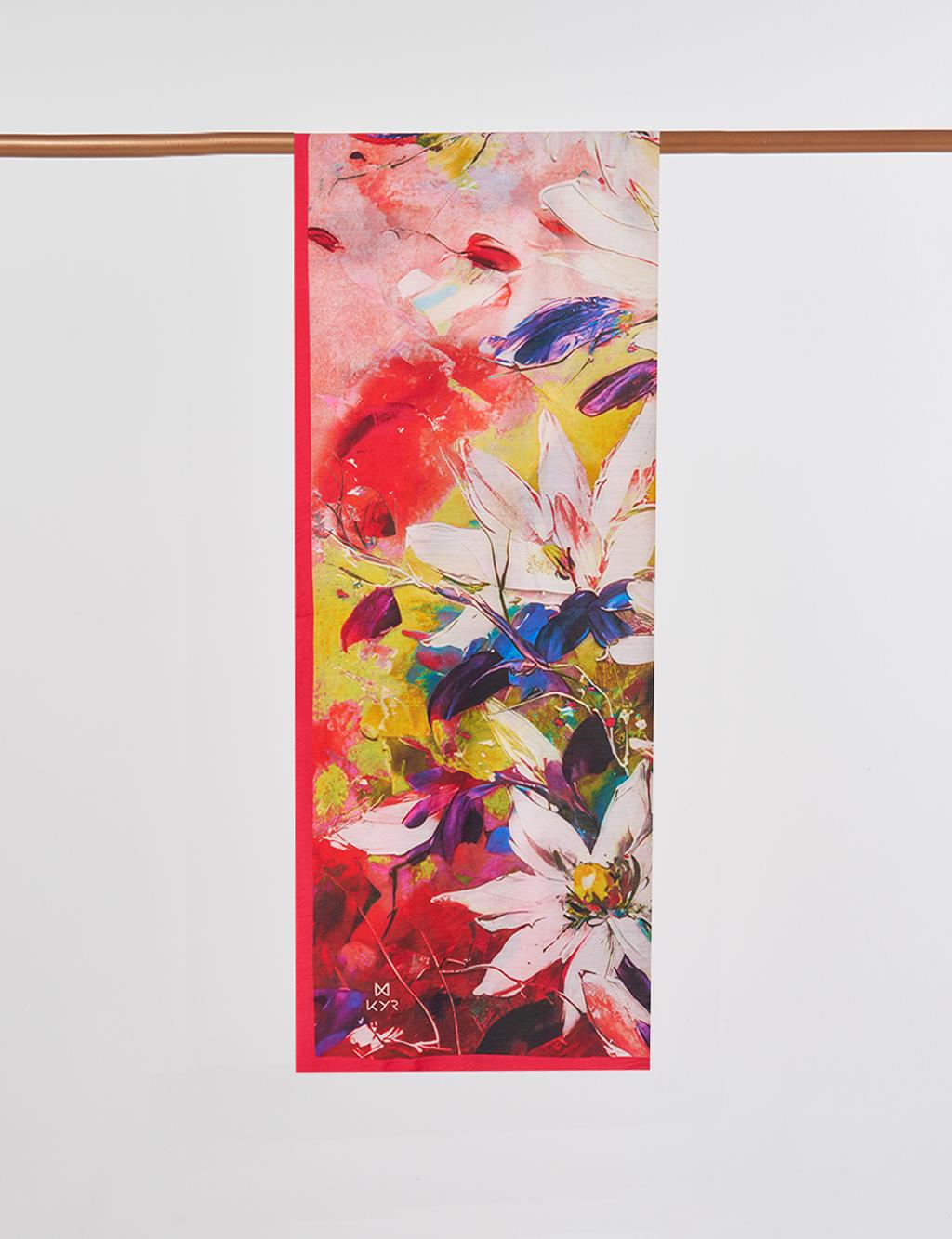 Floral Viscose Shawl in Red