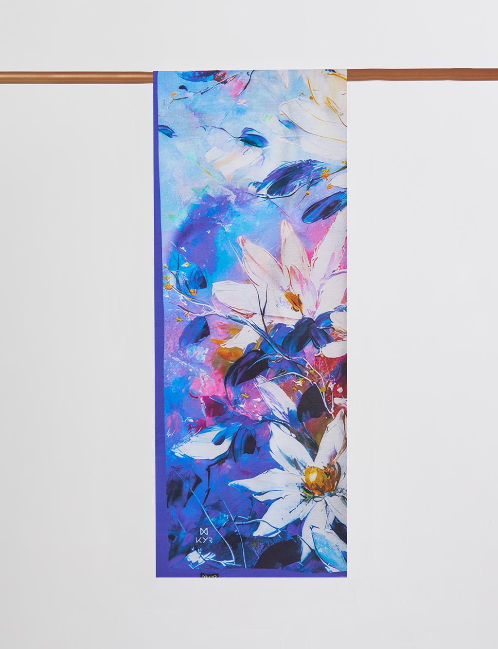 Çiçek Desen Viskon Şal Mor 