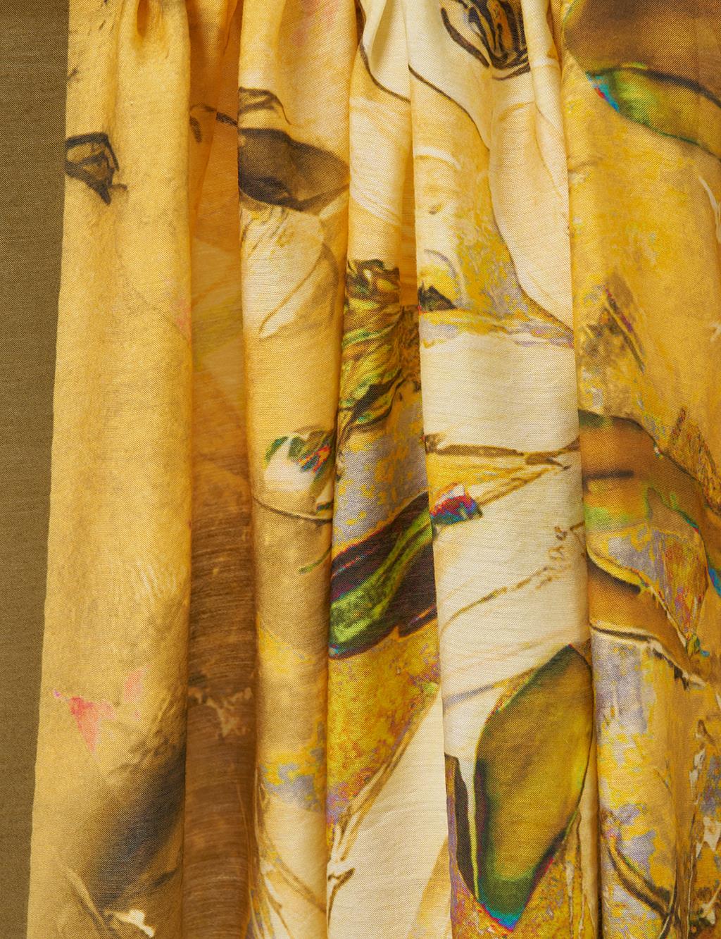 Floral Viscose Shawl in Mustard